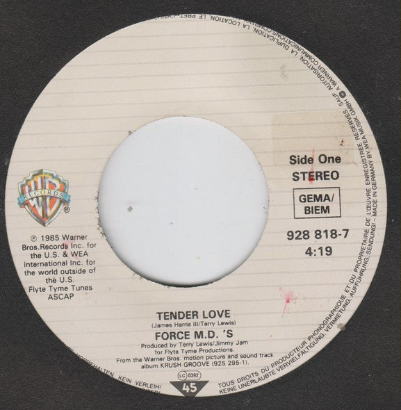 Force MD's : Tender Love (7", Single)