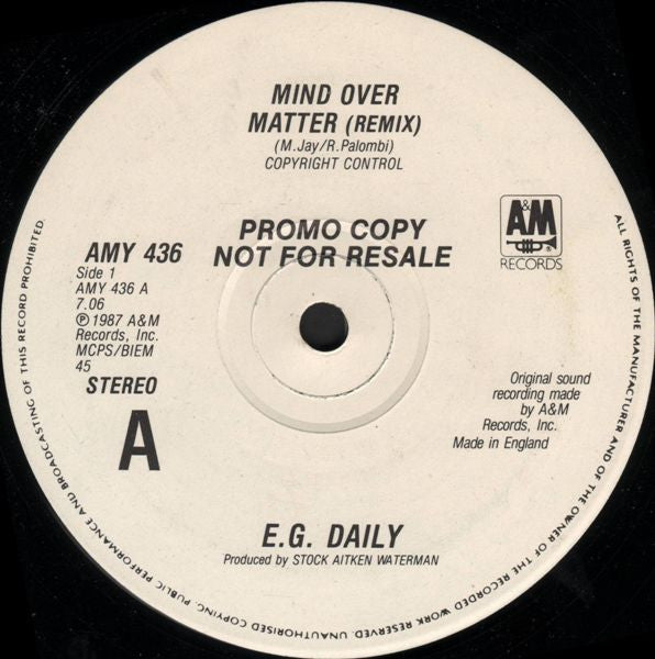 E.G. Daily : Mind Over Matter / Love In The Shadows (12", Promo)