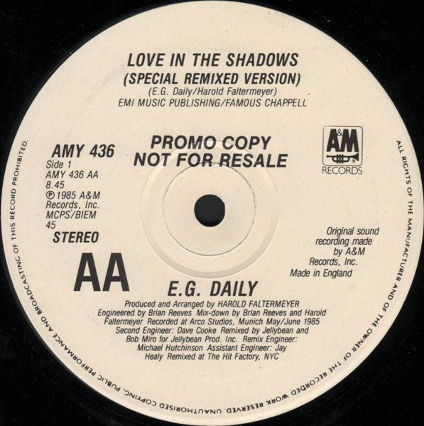 E.G. Daily : Mind Over Matter / Love In The Shadows (12", Promo)