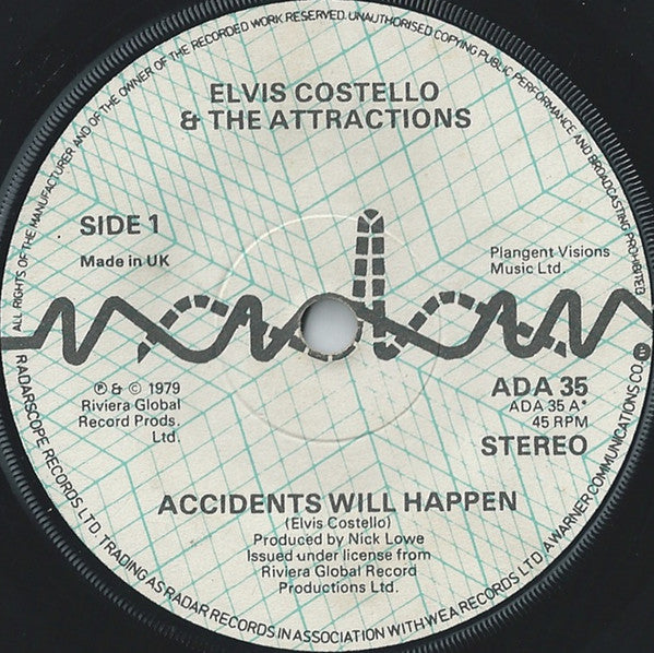 Elvis Costello & The Attractions : Accidents Will Happen (7", Single, Pic)
