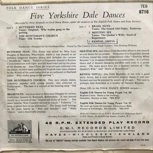 The Country Dance Band : Five Yorkshire Dale Dances (7", EP, Mono)