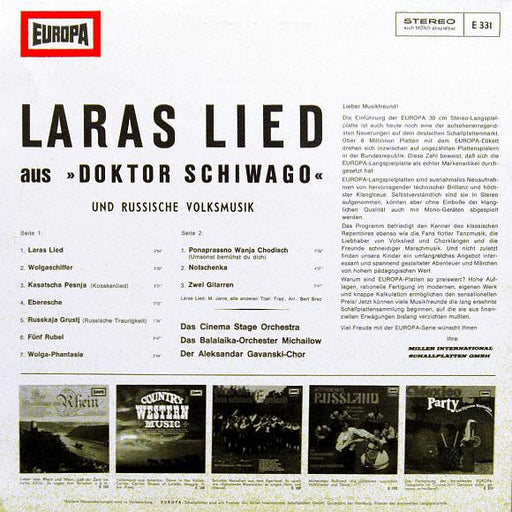 Das Cinema Stage Orchestra, Das Balalaika-Orchester Michailow, Der Aleksandar Gavanski-Chor* : Laras Lied Aus "Doktor Schiwago" Und Russische Volksmusik (LP, Album)