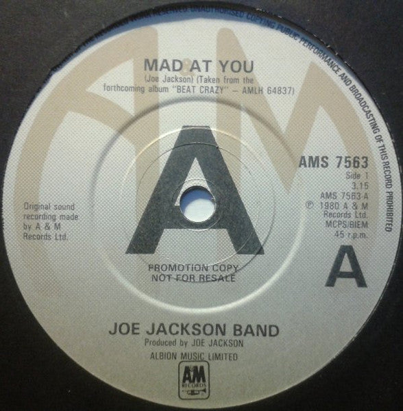 Joe Jackson Band : Mad At You (7", Single, Promo)