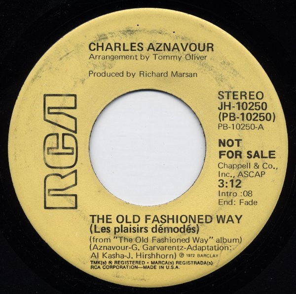 Charles Aznavour : The Old Fashioned Way (Les Plaisirs Demodes) (7", Promo)