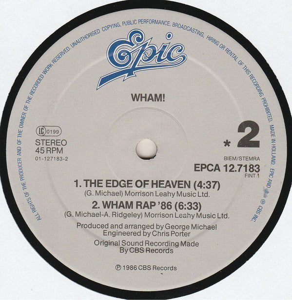 Wham! : The Edge Of Heaven (12", Maxi)