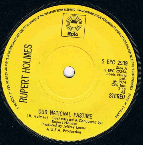 Rupert Holmes : Our National Pastime (7", Sol)