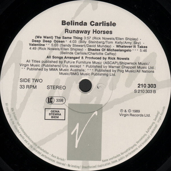 Belinda Carlisle : Runaway Horses (LP, Album)