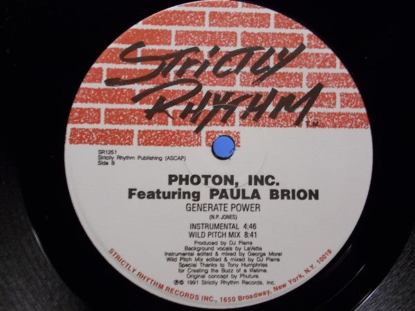Photon, Inc.* Featuring Paula Brion : Generate Power (12", RP)