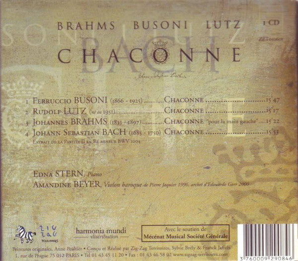 Edna Stern, Amandine Beyer, Johann Sebastian Bach, Ferruccio Busoni, Johannes Brahms, Rudolf Lutz : Chaconne (CD, Album, Promo)