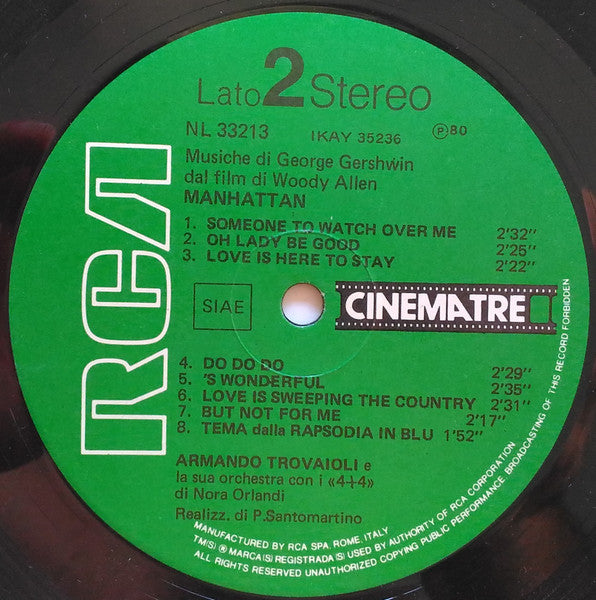 Raymond Lewenthal, The Metropolitan Symphony Orchestra Diretta Da Oskar Danon, Armando Trovaioli E La Sua Orchestra : Manhattan - Musiche Di George Gershwin Dal Film Di Woody Allen (LP, Album)