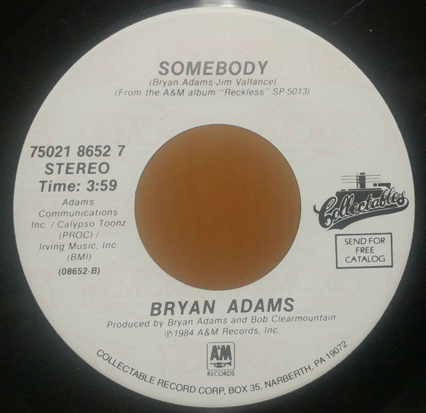 Bryan Adams : Run To You / Somebody (7", Single, RE)