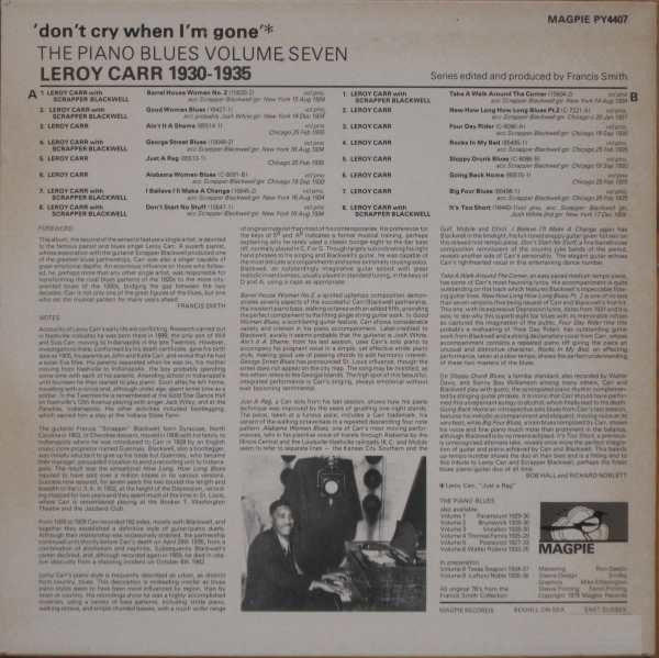 Leroy Carr : 'Don't Cry When I'm Gone' - Leroy Carr 1930-1935 (LP, Comp, Mono)