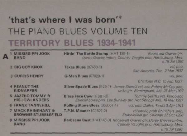Various : 'That's Where I Was Born' - Territory Blues 1934-1941 (LP, Comp, Mono)
