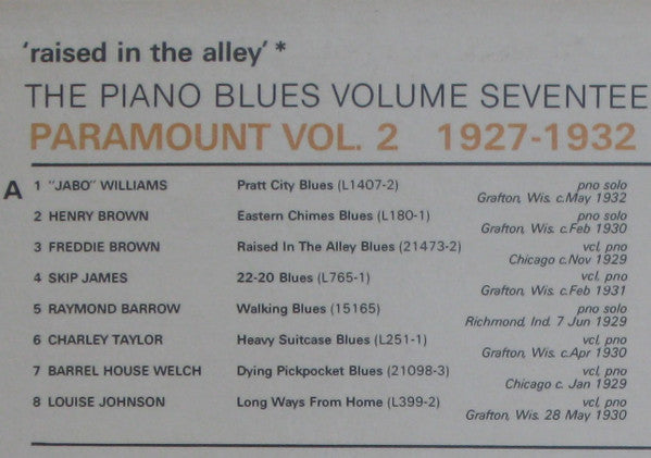Various : 'Raised In The Alley' - Paramount Vol. 2 1927-1932 (LP, Comp, Mono)