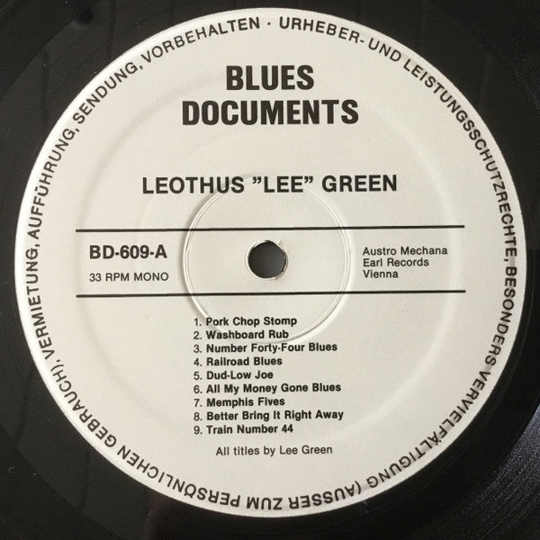 Leothus "Lee" Green* : Blues And Barrelhouse Piano 1929-1937 (LP, Comp, Mono)