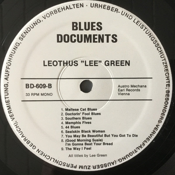 Leothus "Lee" Green* : Blues And Barrelhouse Piano 1929-1937 (LP, Comp, Mono)