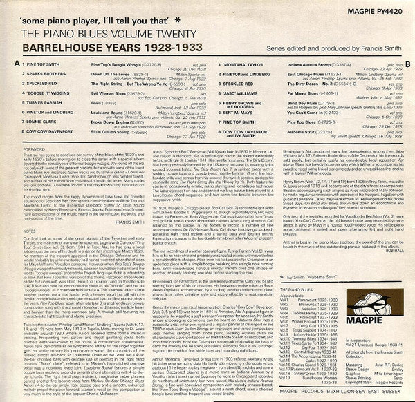 Various : 'Some Piano Player, I'll Tell You That' - Barrelhouse Years 1928-1933 (LP, Comp, Mono)