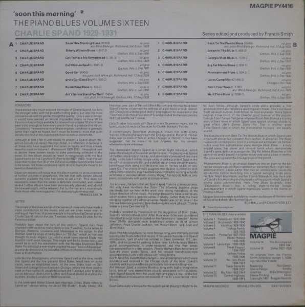 Charlie Spand : 'Soon This Morning' - Charlie Spand 1929-1931 (LP, Comp, Mono)