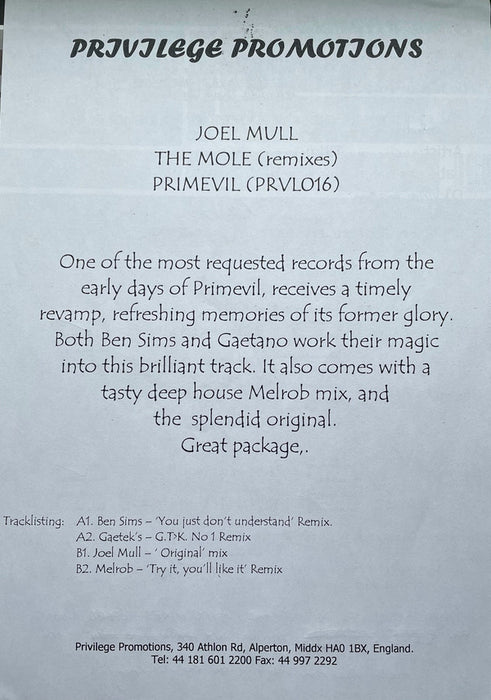 Joel Mull : The Mole Remixes E.P. (12", EP)
