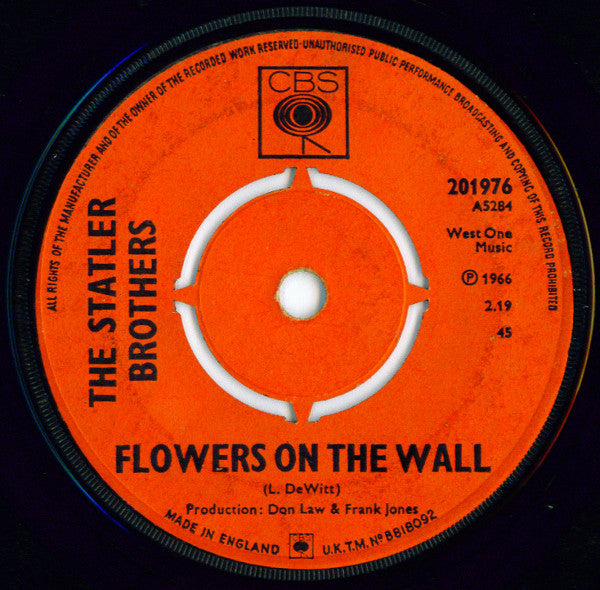 The Statler Brothers : Flowers On The Wall (7")