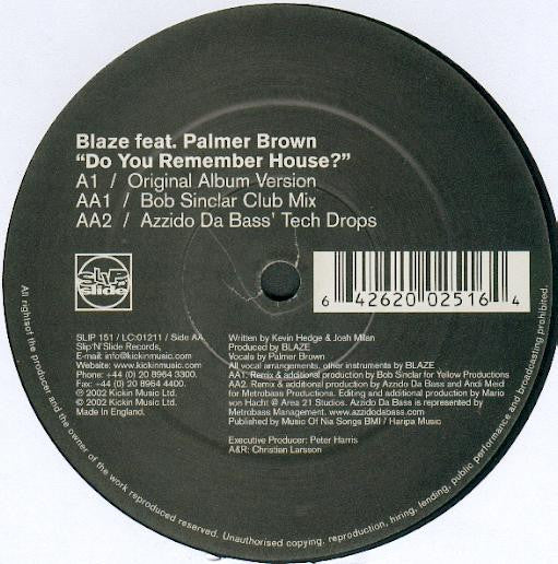 Blaze Feat. Palmer Brown : Do You Remember House? (12")
