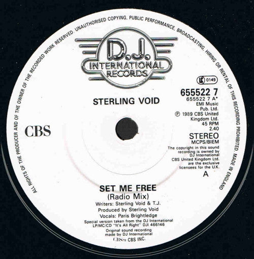 Sterling Void Featuring Paris Brightledge : Set Me Free (7")