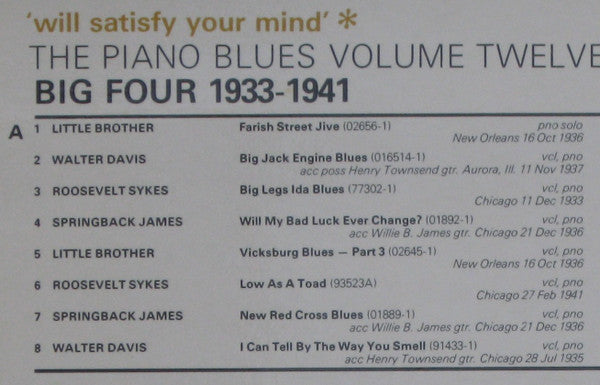 Various : 'Will Satisfy Your Mind' -  Big Four 1933-1941 (LP, Comp, Mono)