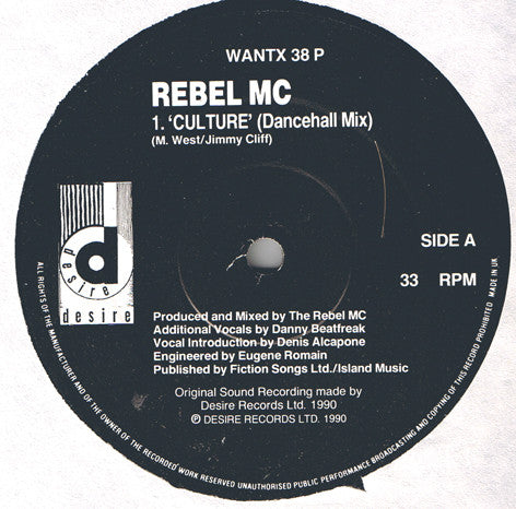 Rebel MC : Culture / Comin' On Strong (12", Promo)