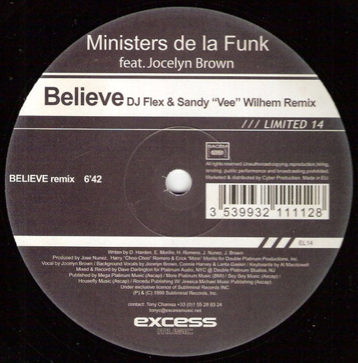 Ministers De La-Funk* Feat. Jocelyn Brown : Believe (12", S/Sided)