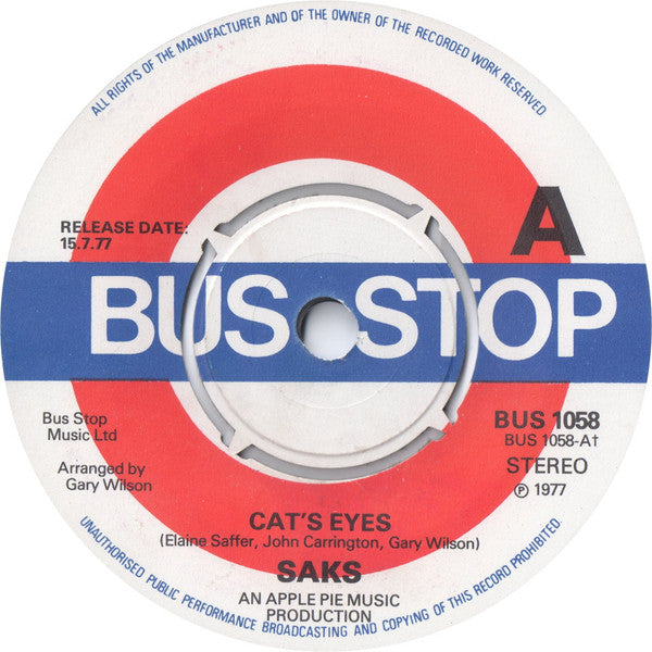 Saks (2) : Cat's Eyes (7", Promo)