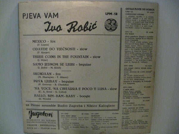 Ivo Robić : Pjeva Vam Ivo Robić (10", Album)