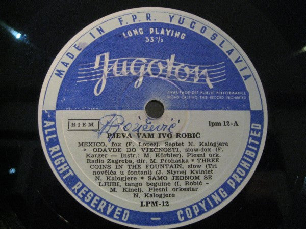 Ivo Robić : Pjeva Vam Ivo Robić (10", Album)