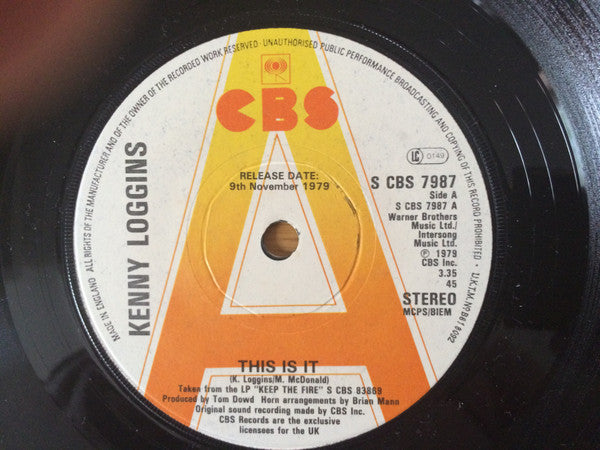 Kenny Loggins : This Is It (7", Single, Promo)