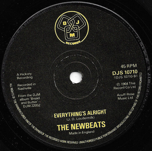 The Newbeats : Bread And Butter / Everything's Alright (7", Single, Promo)