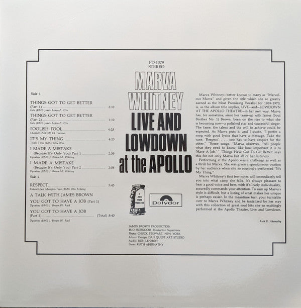 Marva Whitney : Live And Lowdown At The Apollo (LP, Album, RE)