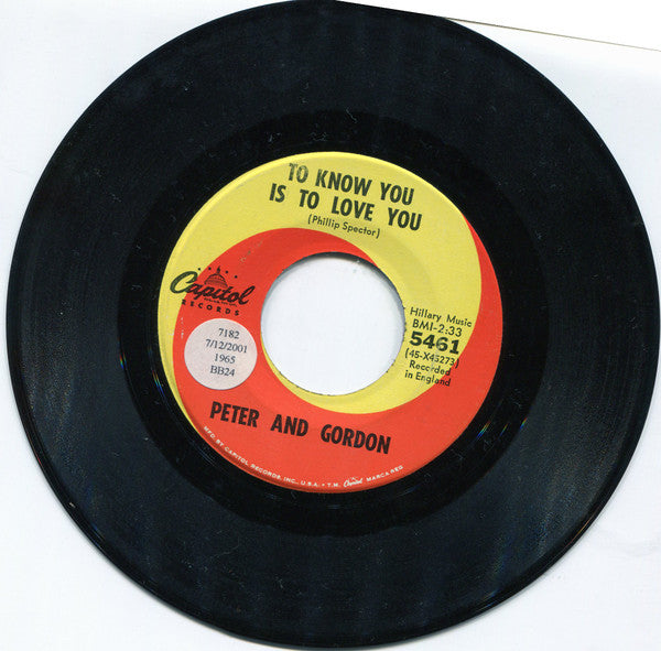 Peter & Gordon : To Know You Is To Love You (7")