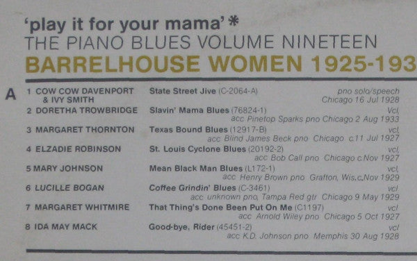 Various : 'Play It For Your Mama' - Barrelhouse Women 1925-1933 (LP, Comp, Mono)