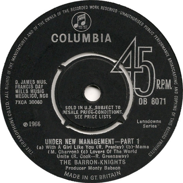 The Barron Knights : Under New Management (7", Single, Pus)