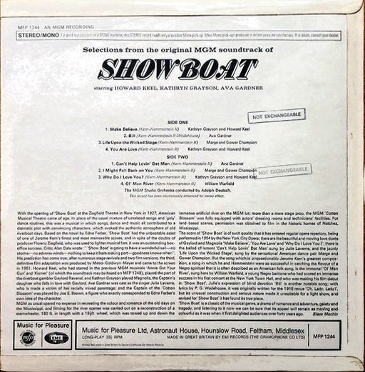 Howard Keel, Kathryn Grayson, Ava Gardner : Selections From The Original MGM Soundtrack Of Showboat (LP)