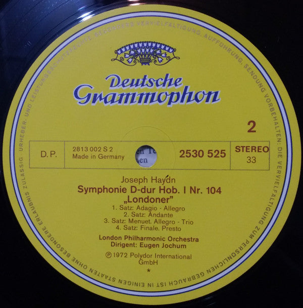 Joseph Haydn – London Philharmonic Orchestra · Eugen Jochum : Symphonien Nr. 103 »Paukenwirbel« = »Drum Roll« · Nr. 104 »London« (LP, RP)