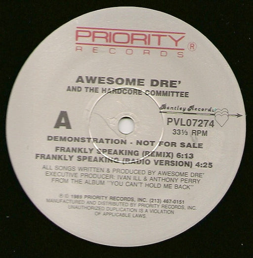 Awesome Dré And The Hardcore Committee : Frankly Speaking / Executioner Style (12", Maxi, Promo)