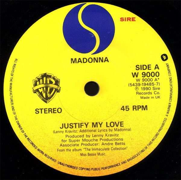 Madonna : Justify My Love (7", Single, Pap)