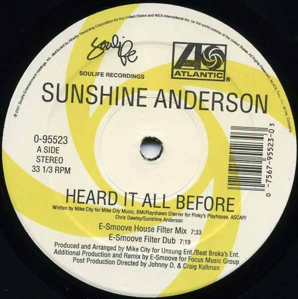 Sunshine Anderson : Heard It All Before (Dance Remixes) (12")