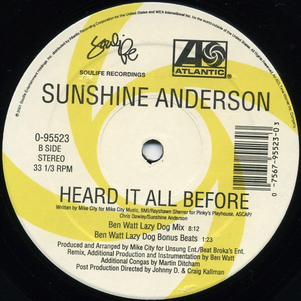 Sunshine Anderson : Heard It All Before (Dance Remixes) (12")