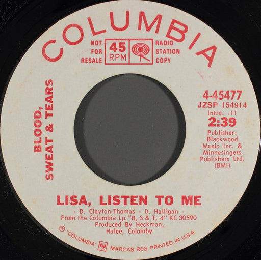 Blood, Sweat & Tears* : Lisa, Listen To Me (7", Promo)