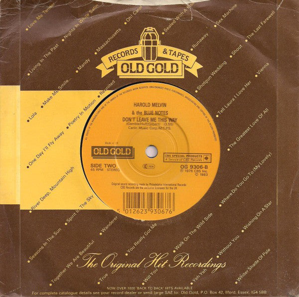 Harold Melvin & The Blue Notes* : If You Don't Know Me By Now / Don't Leave Me This Way (7", Single, RP)