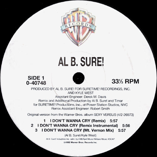 Al B. Sure! : I Don't Wanna Cry (12", Single)