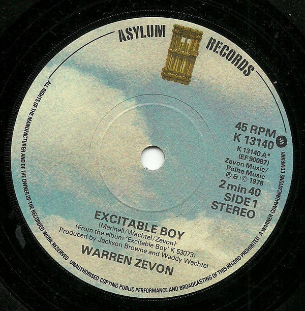 Warren Zevon : Excitable Boy (7", Single)