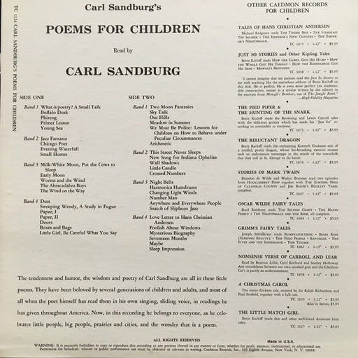 Carl Sandburg : Carl Sandburg's Poems For Children (LP, Album)