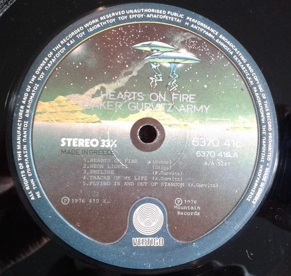Baker Gurvitz Army : Hearts On Fire (LP, Album, Gat)